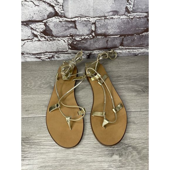 J. Crew Metallic Gold Leather Ankle Wrap Around Sandals Women’s Sz 7.5M US/38EU - Picture 13 of 16
